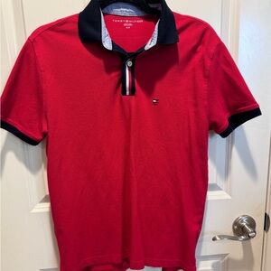 Tommy Hilfiger Red and Black Polo Shirt Sporty Casual